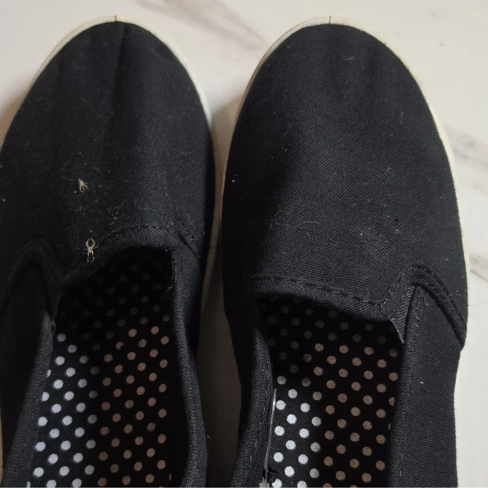 Men's Black Canvas Slip-On Casual Shoes White Rubber Sole Round Toe US 6